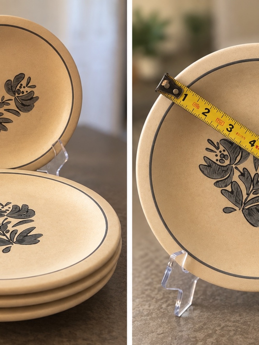 Pfaltzgraff Yorktowne Dinner Plates in gray with blue Floral Motif - Set of 4